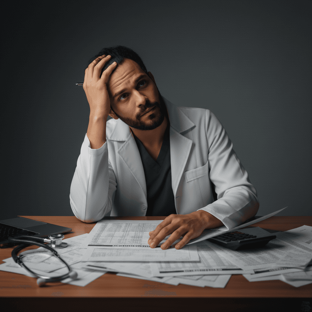 Veterinário preocupado com as contas